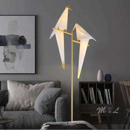 Modern gold origami bird floor lamp living room reading light