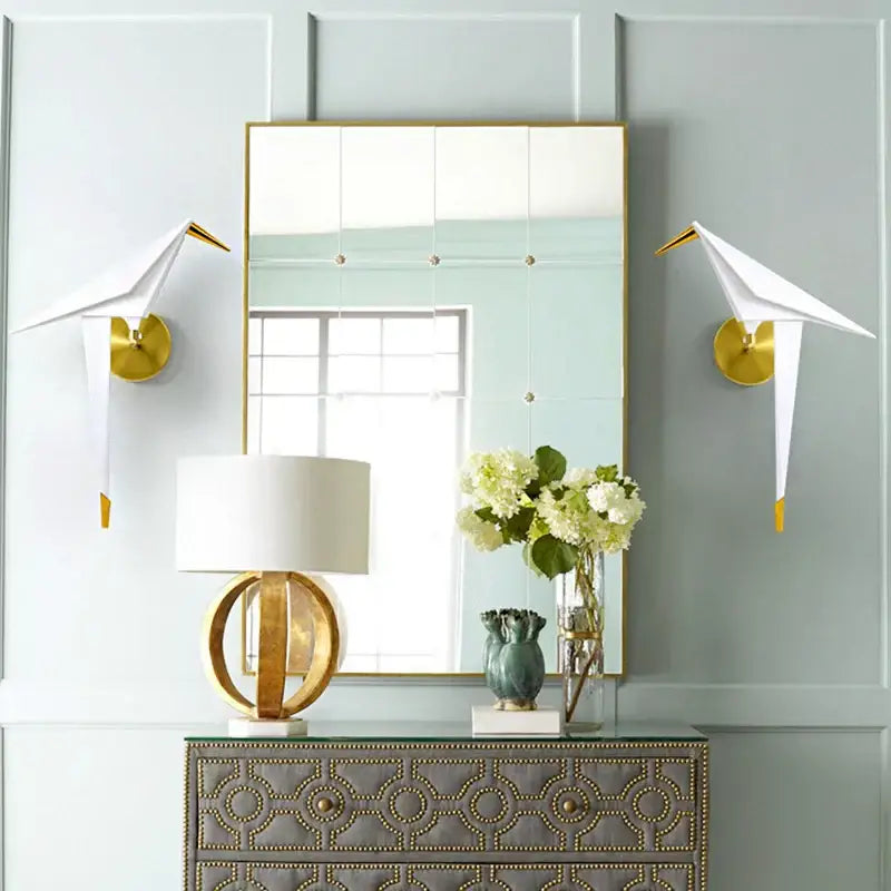 Modern gold origami bird led wall lamp for bedroom