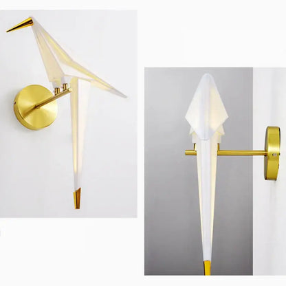 Modern gold origami bird led wall lamp for bedroom