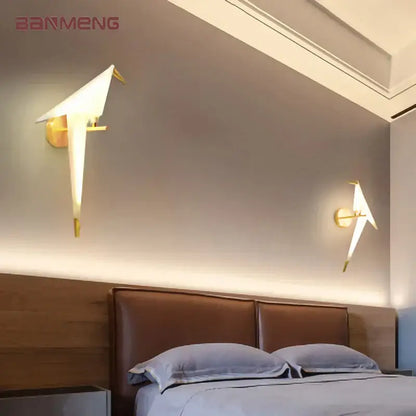 Modern gold origami bird led wall lamp for bedroom