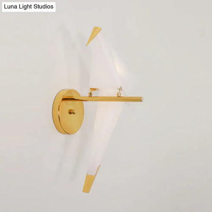 Modern gold origami bird led wall sconce bedroom lighting fixture
