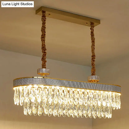 Modern gold oval clear crystal led island chandelier dining room