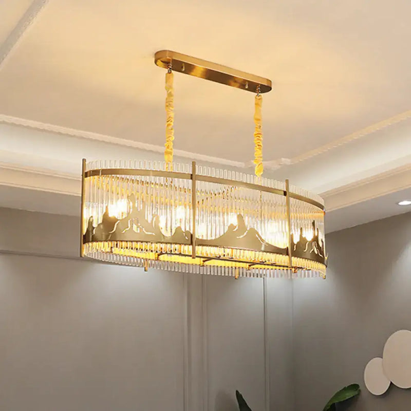 Modern gold oval crystal rod chandelier dining room mountain design