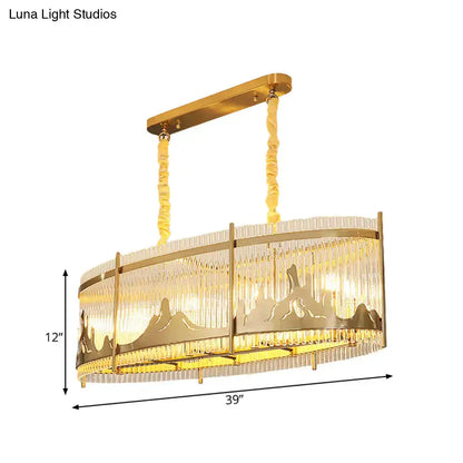 Modern gold oval crystal rod chandelier dining room mountain design