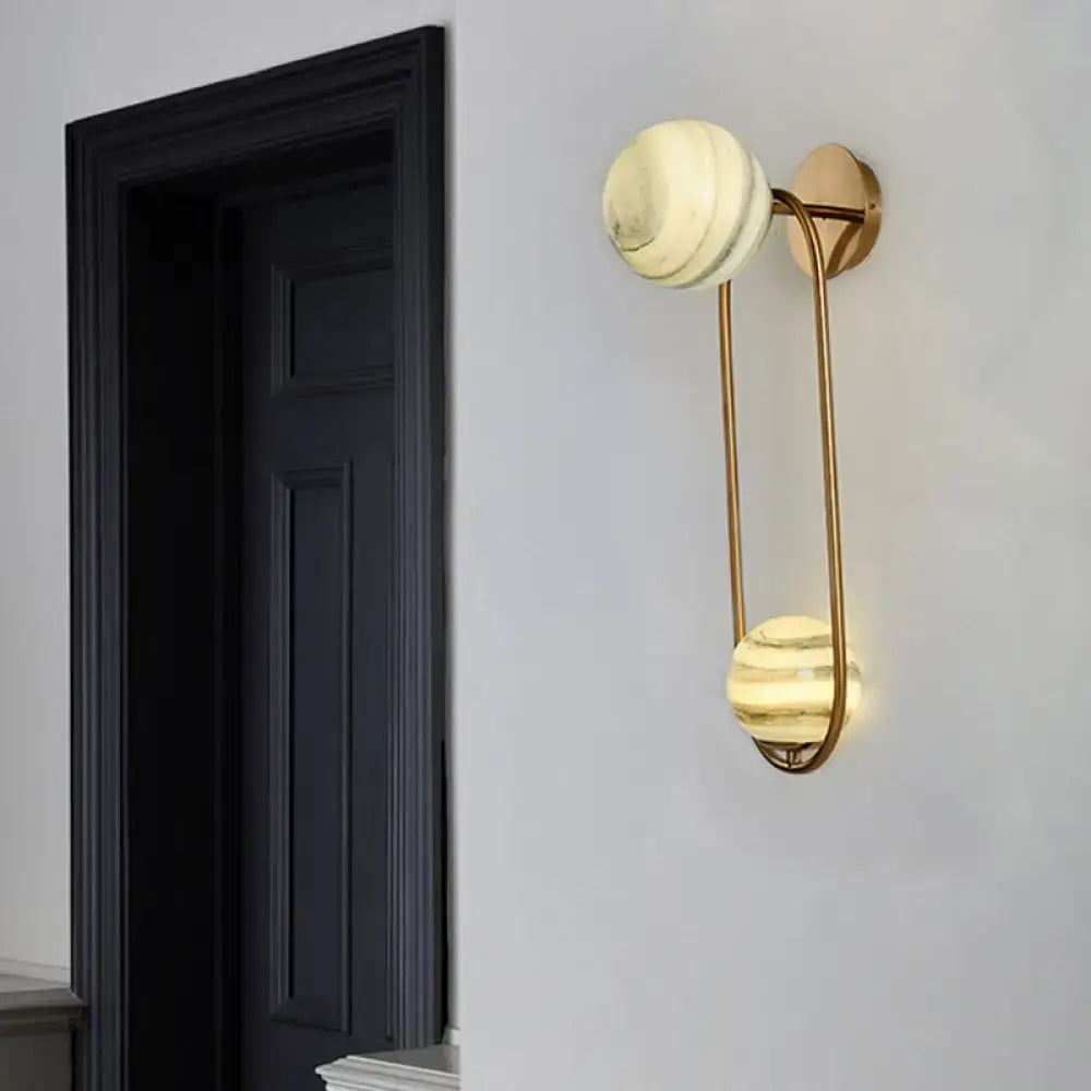 Modern gold oval wall sconce light fixture living room marble shades