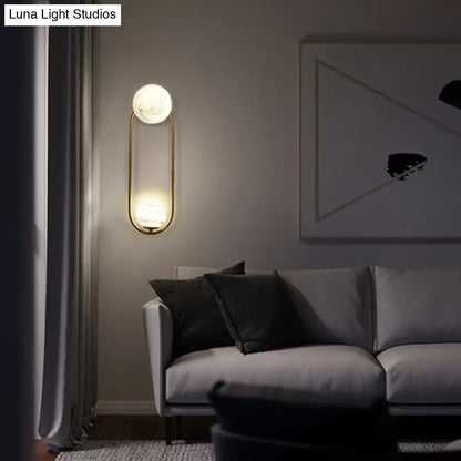 Modern gold oval wall sconce light fixture living room marble shades