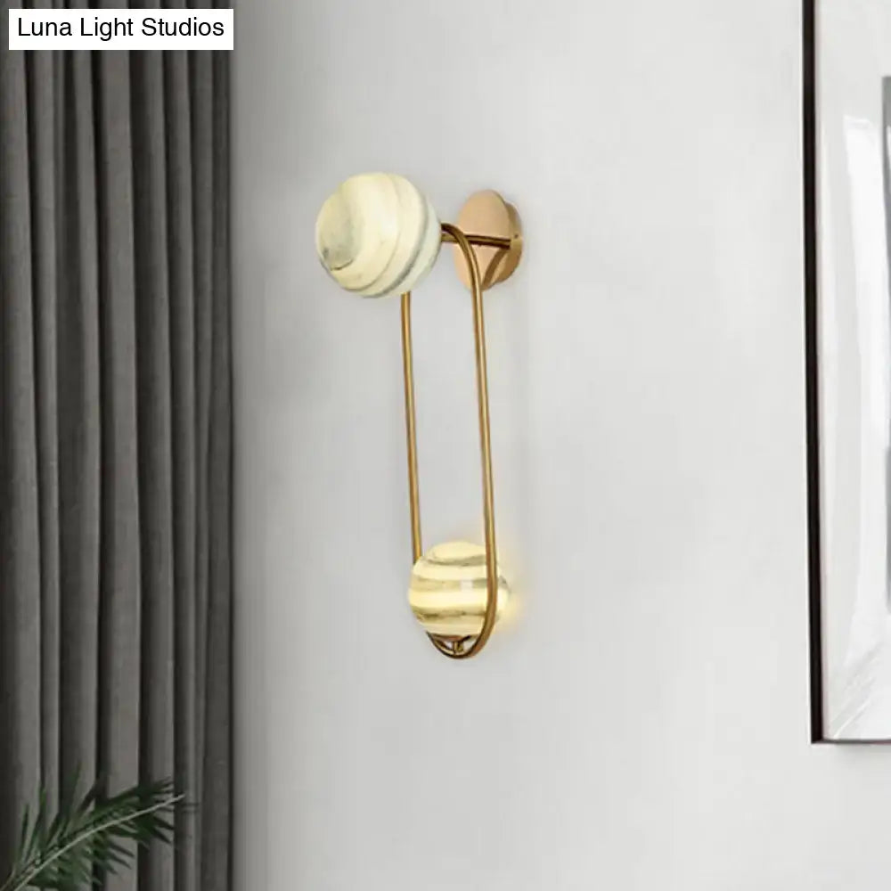 Modern gold oval wall sconce light fixture living room marble shades