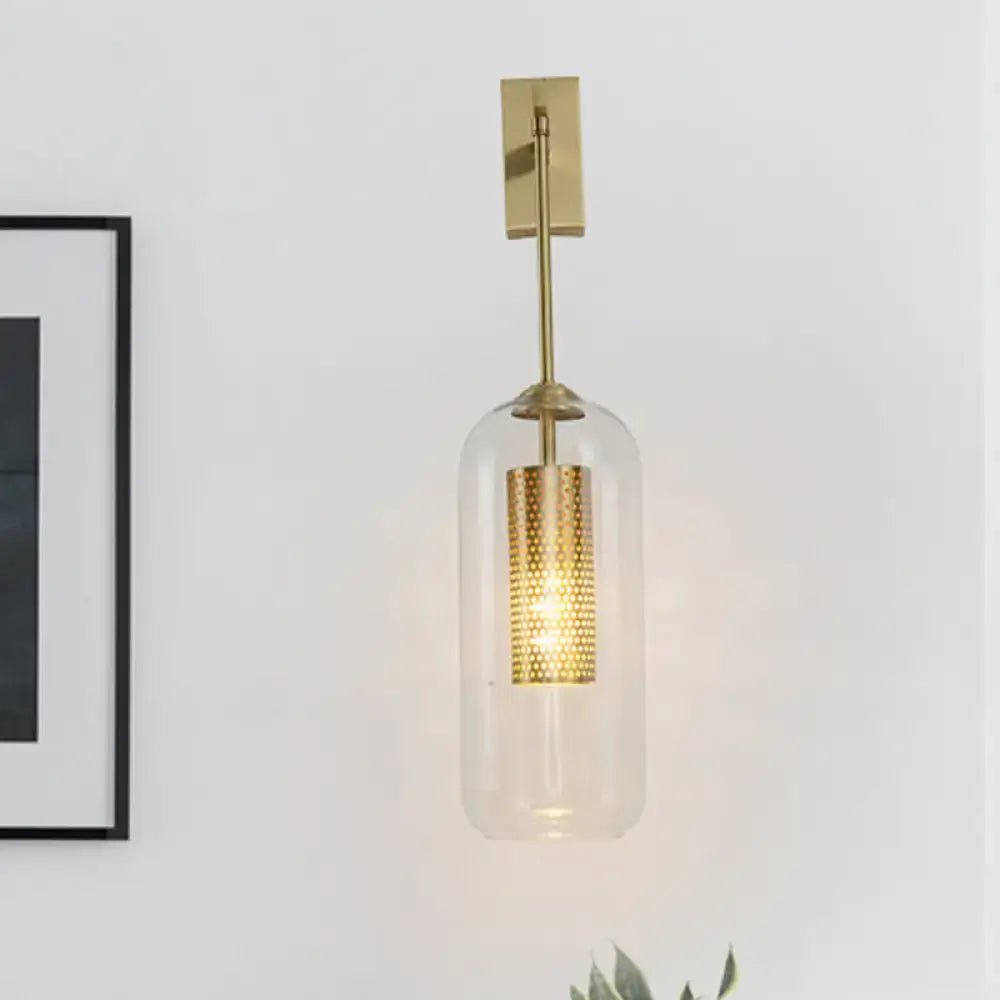 Modern gold perforated sconce with clear glass bedroom wall light