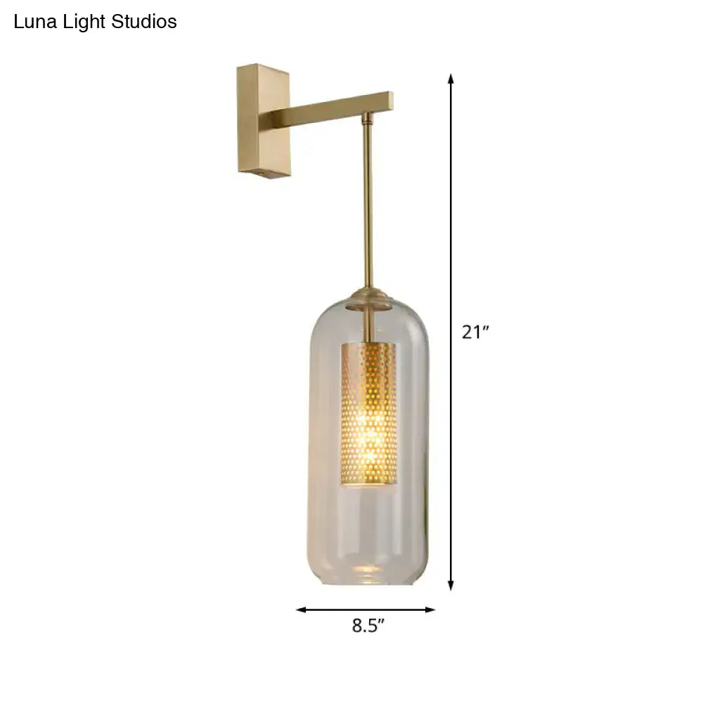 Modern gold perforated sconce with clear glass bedroom wall light