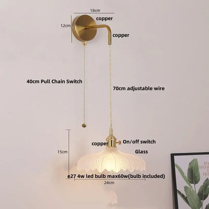 Modern gold petal led wall lights with pull chain bedroom sconce