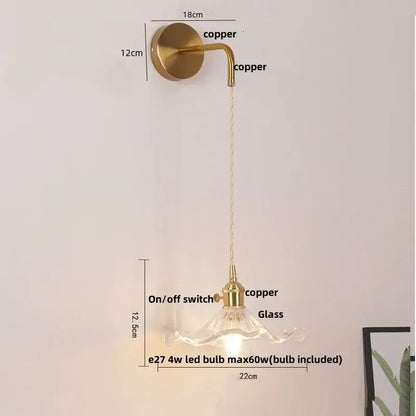 Modern gold petal led wall lights with pull chain bedroom sconce