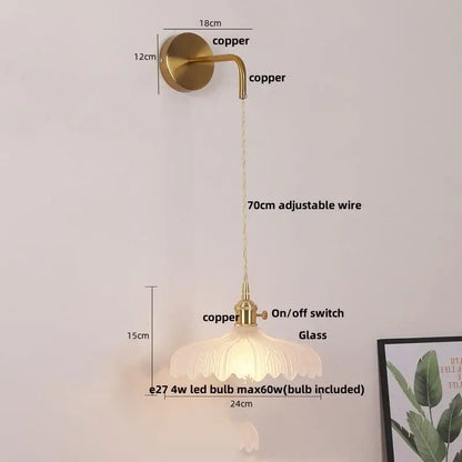 Modern gold petal led wall lights with pull chain bedroom sconce