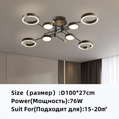 Modern gold plated chandelier with black arms for living room