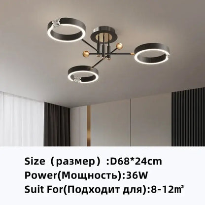 Modern gold plated chandelier with black arms for living room