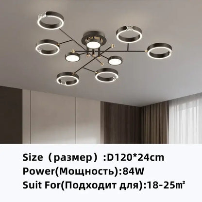 Modern gold plated chandelier with black arms for living room