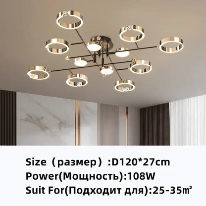 Modern gold plated chandelier with black arms for living room