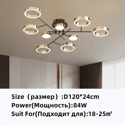 Modern gold plated chandelier with black arms for living room