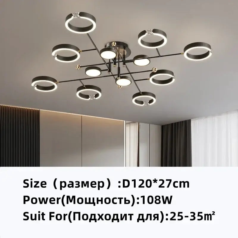 Modern gold plated chandelier with black arms for living room