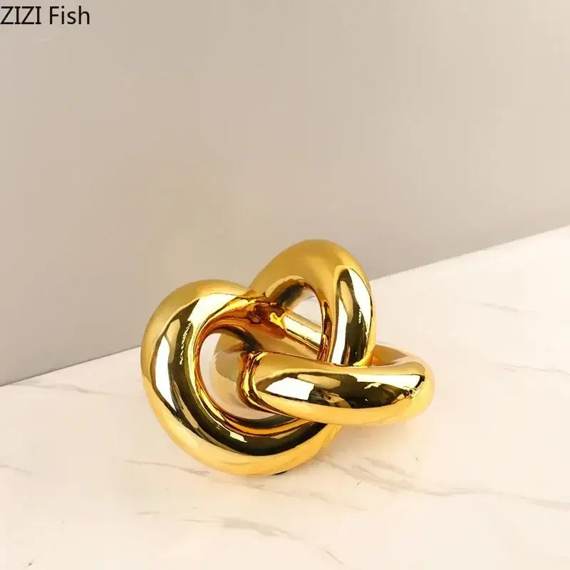 Modern gold-plated knot ornaments living room geometric sculpture