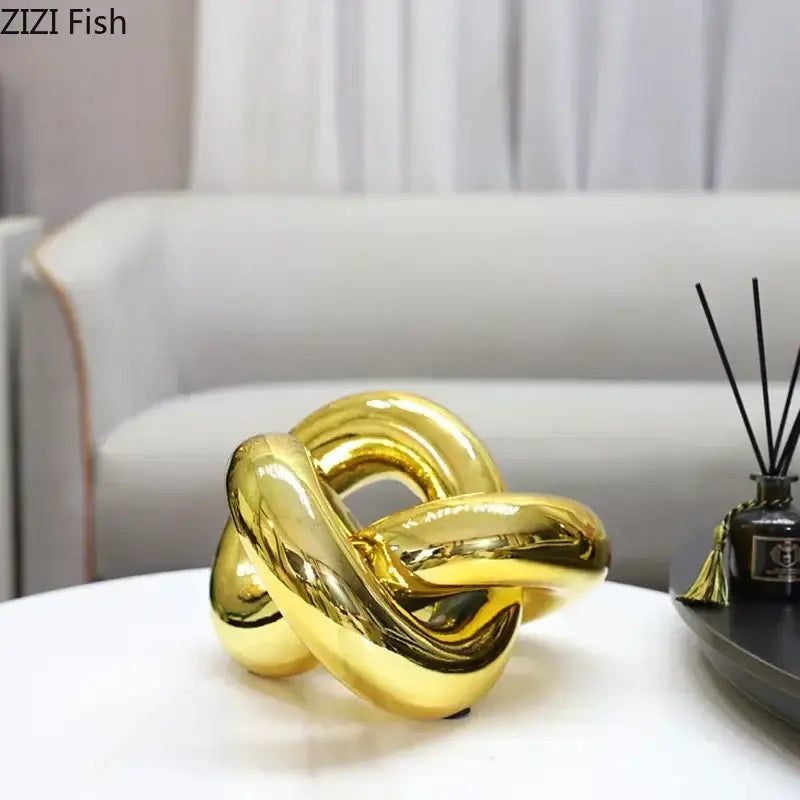 Modern gold-plated knot ornaments living room geometric sculpture