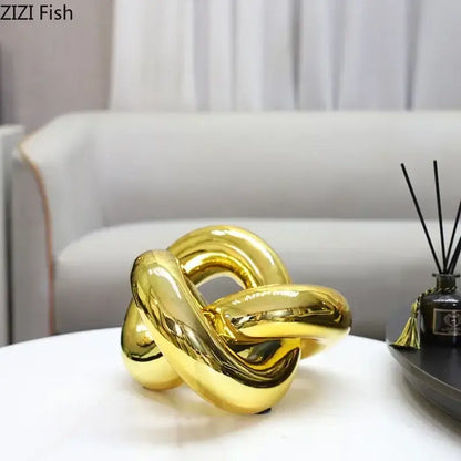 Modern gold-plated knot ornaments living room geometric sculpture