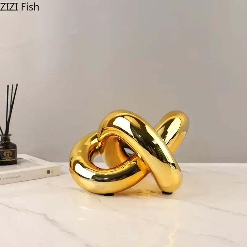 Modern gold-plated knot ornaments living room geometric sculpture