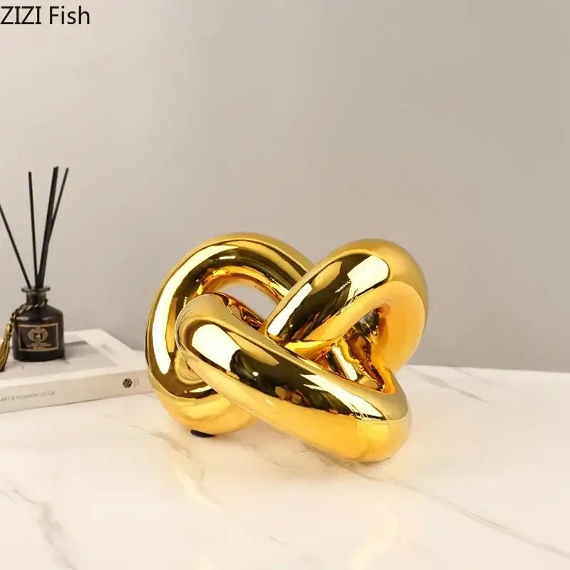 Modern gold-plated knot ornaments living room geometric sculpture