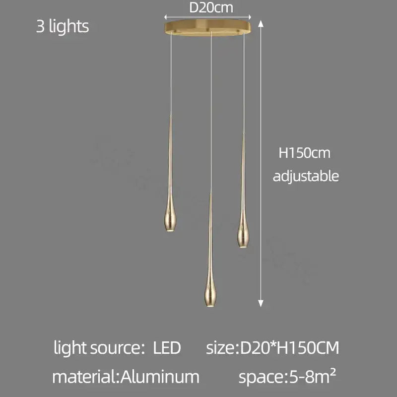 Modern gold plated led chandelier cascading living room pendant light