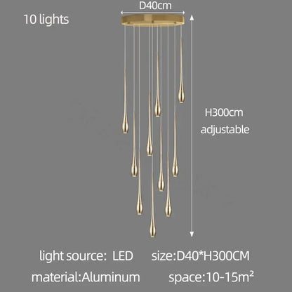 Modern gold plated led chandelier cascading living room pendant light