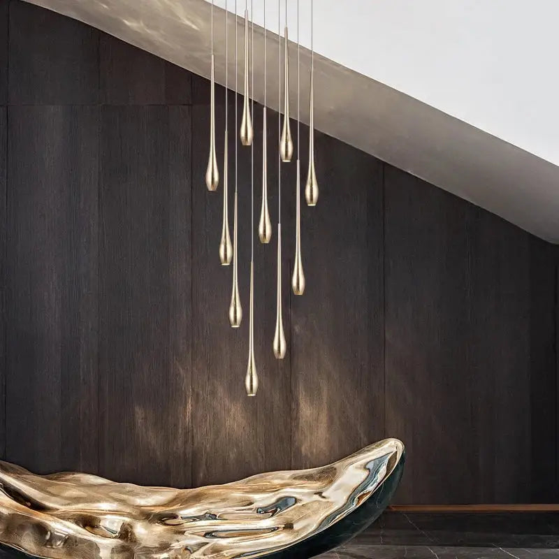 Modern gold plated led chandelier cascading living room pendant light