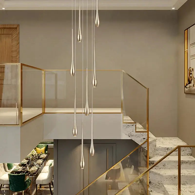 Modern gold plated led chandelier cascading living room pendant light