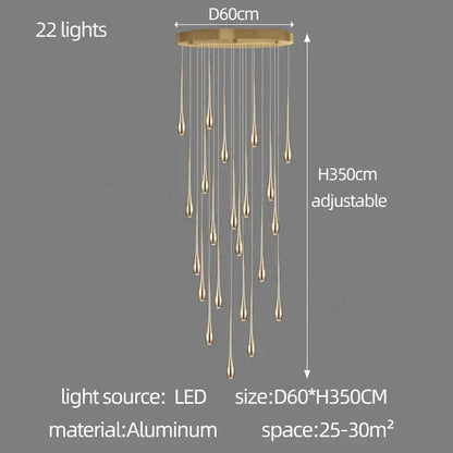 Modern gold plated led chandelier cascading living room pendant light