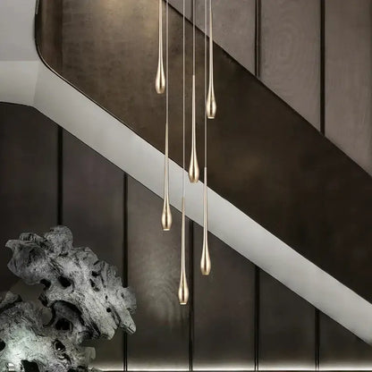 Modern gold plated led chandelier cascading living room pendant light