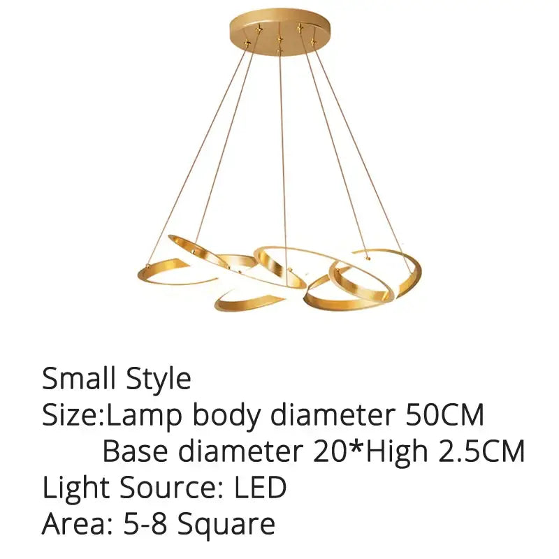 Modern gold plated led pendant lights dining room ring chandelier
