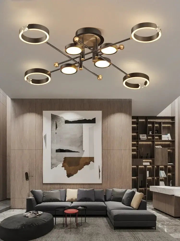 Modern gold plated luxury chandelier living room crystal light ring
