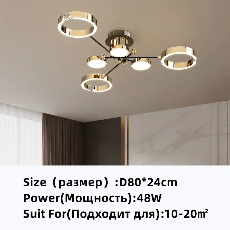Modern gold plated luxury chandelier living room crystal light ring