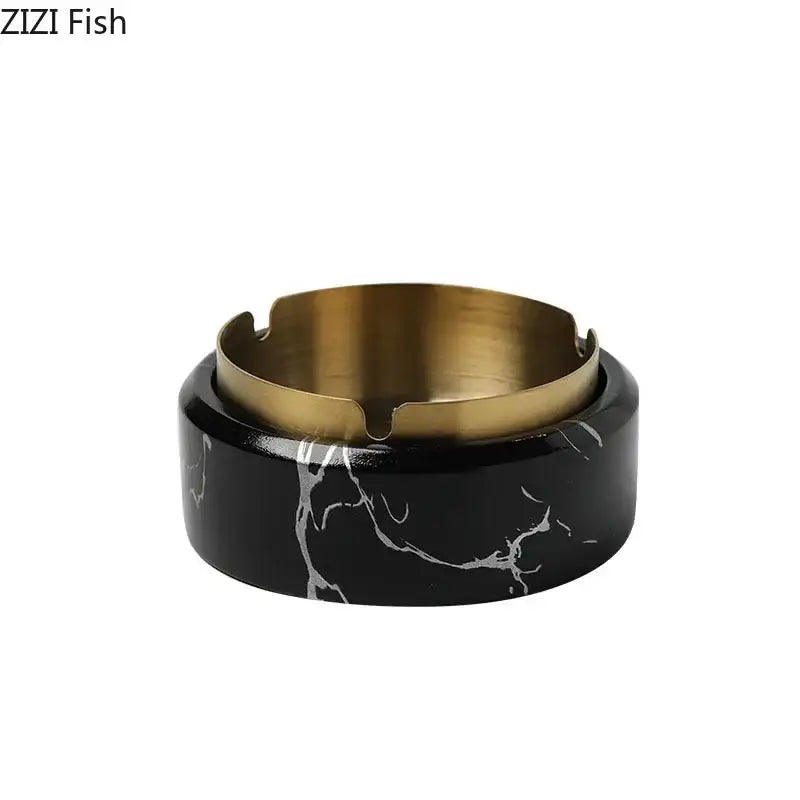 Modern gold plated marble texture ashtray living room smoking tray