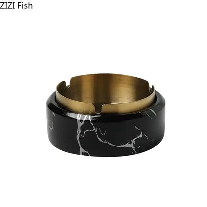 Modern gold plated marble texture ashtray living room smoking tray