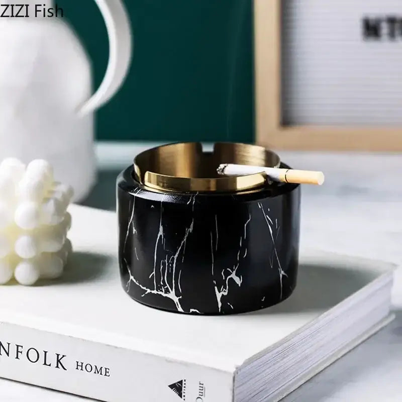 Modern gold plated marble texture ashtray living room smoking tray