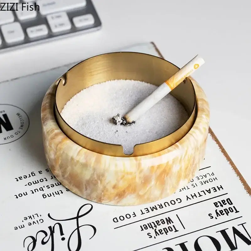 Modern gold plated marble texture ashtray living room smoking tray