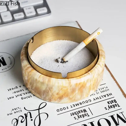 Modern gold plated marble texture ashtray living room smoking tray