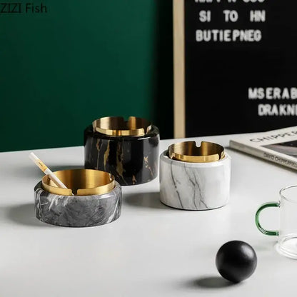 Modern gold plated marble texture ashtray living room smoking tray
