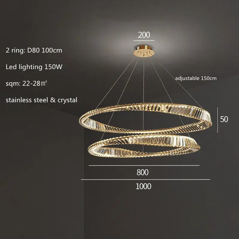 Modern gold plated steel ring pendant lamp for dining room crystal