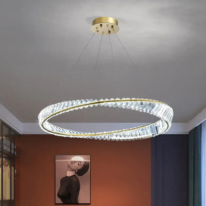 Modern gold plated steel ring pendant lamp for dining room crystal