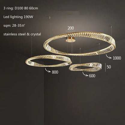 Modern gold plated steel ring pendant lamp for dining room crystal