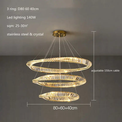 Modern gold plated steel ring pendant lamp for dining room crystal