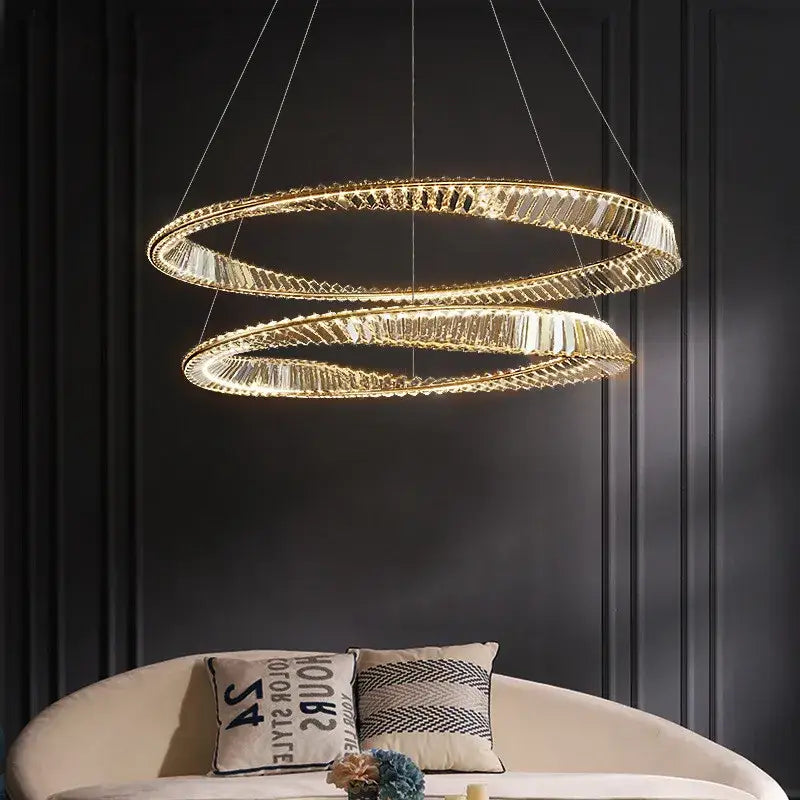 Modern gold plated steel ring pendant lamp for dining room crystal