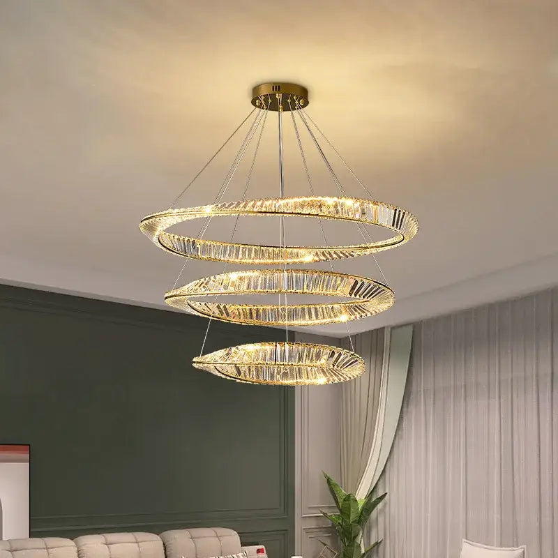 Modern gold plated steel ring pendant lamp for dining room crystal