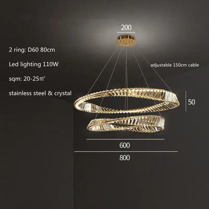 Modern gold plated steel ring pendant lamp for dining room crystal