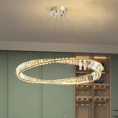 Modern gold plated steel ring pendant lamp for dining room crystal